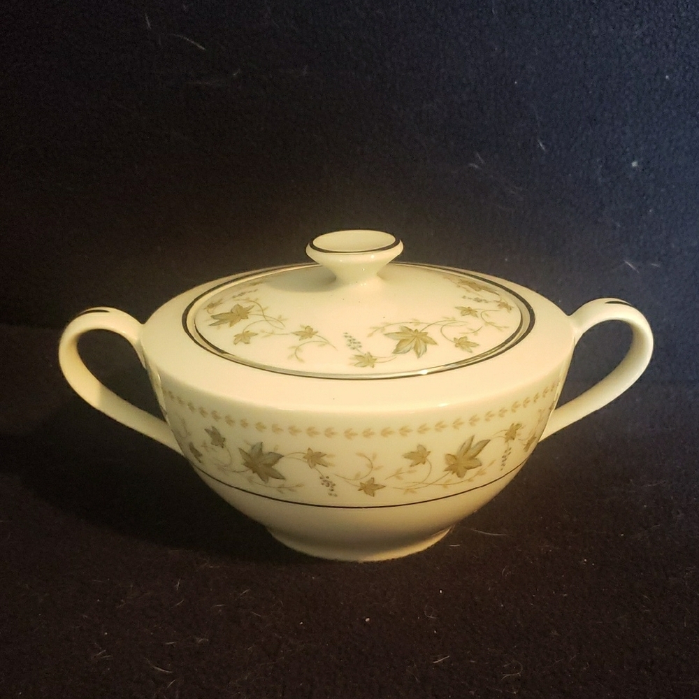Rose China Springtime 3417 Green and Silver Serveware Sugar Bowl